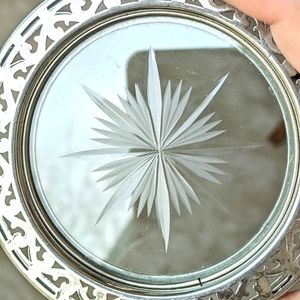 Set of 4 Sterling Silver & Cut Crystal Antique Coasters